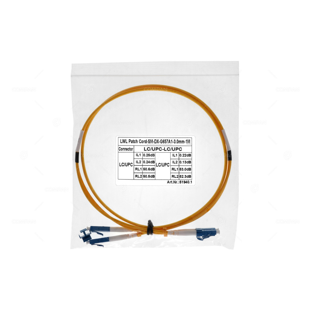 SM-DX-G657A1 1M FIBER OPTIC PATCHCORD LC.UPC-LC.UPC SM-DX-G657A1-3.0MM 1M YELLOW